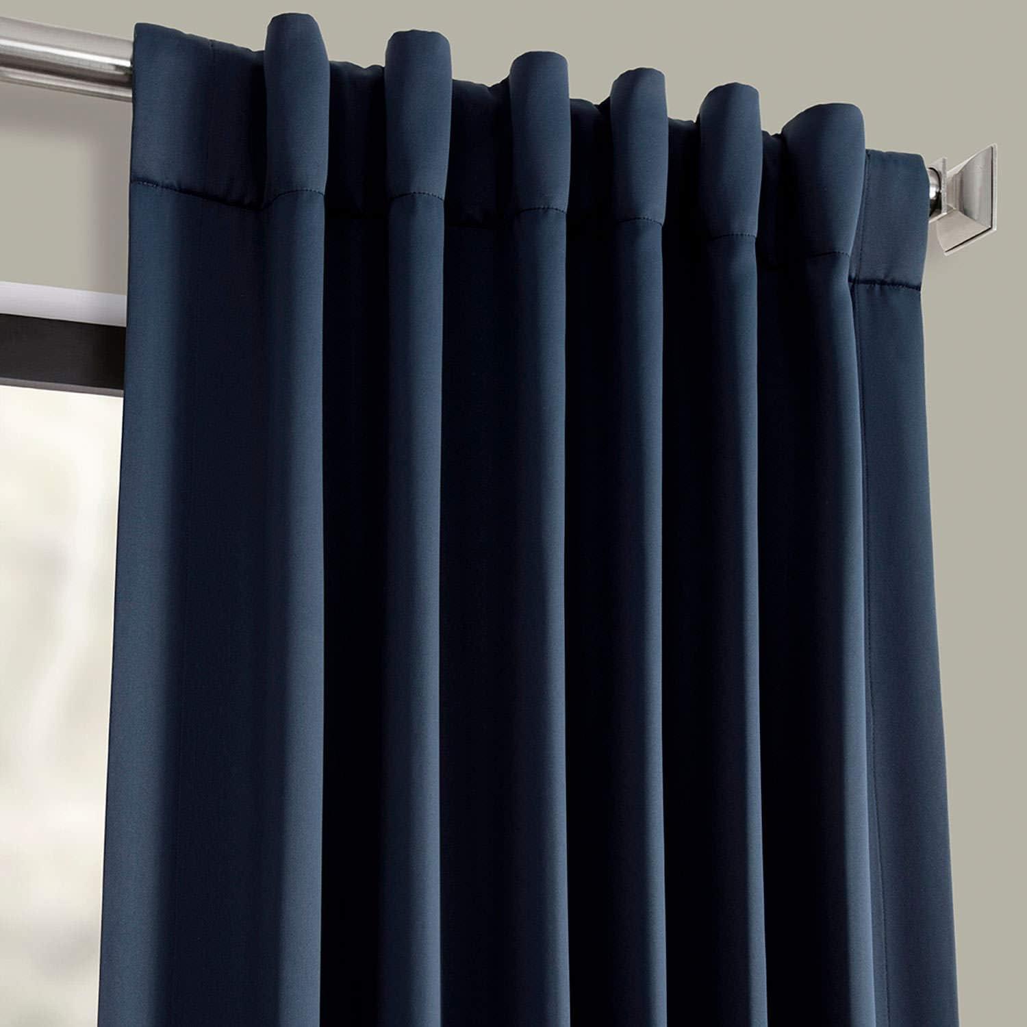 Navy Blue Cotton Polyester Blackout Pleated Drapes