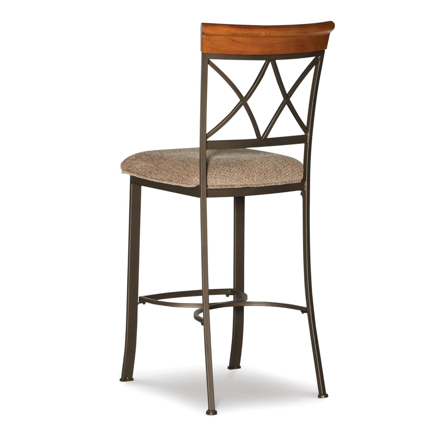 Linon Hamilton Metal Bar Stool Padded Beige Seat Wood Trim in Matte Pewter