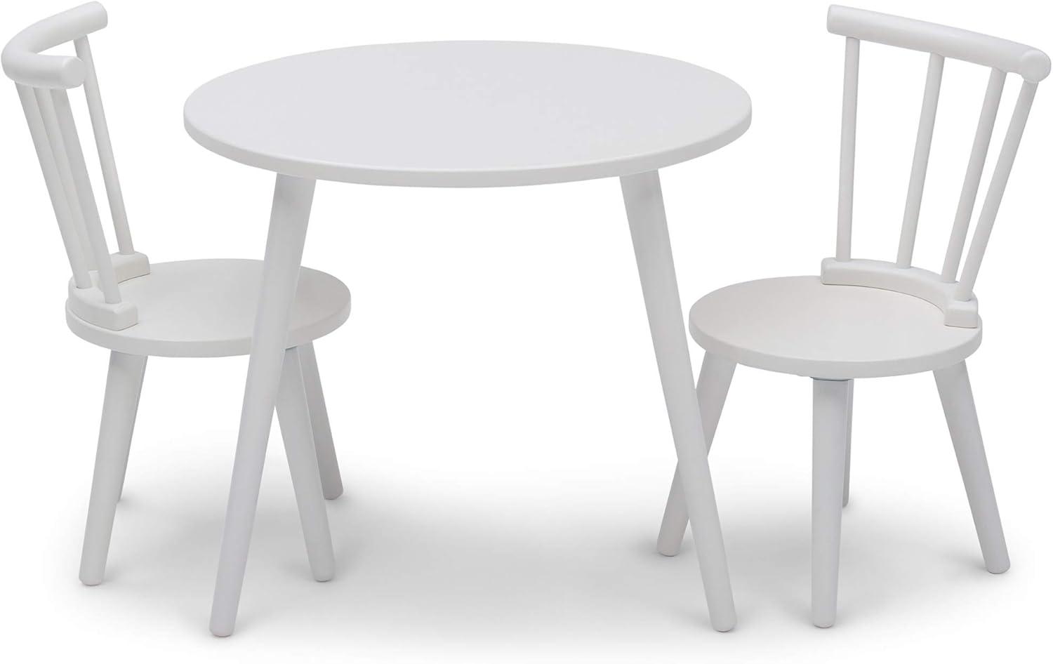 White Wooden Kids Round Play Table and Chair Set