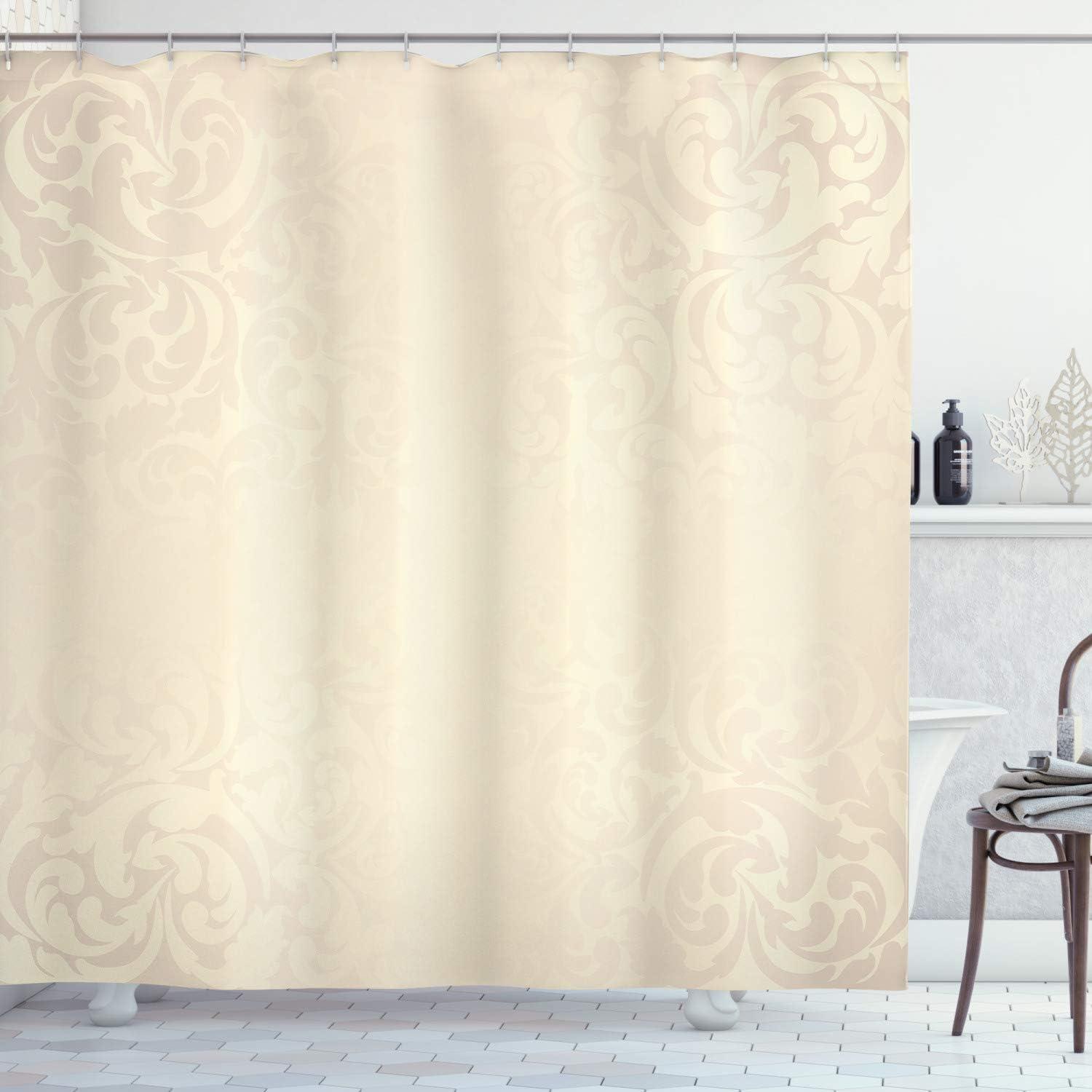 Cream Victorian Damask Water-Resistant Fabric Shower Curtain