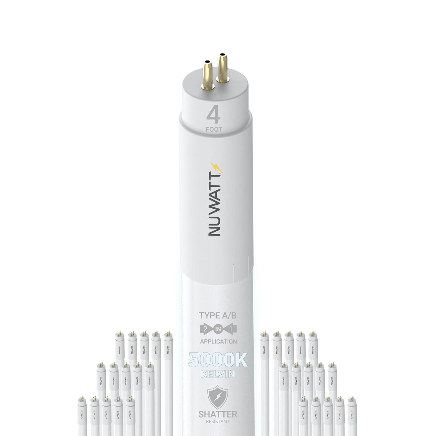 NuWatt 4FT Frosted Shatter Resistant LED Tube Light Bulbs, 30 Pack