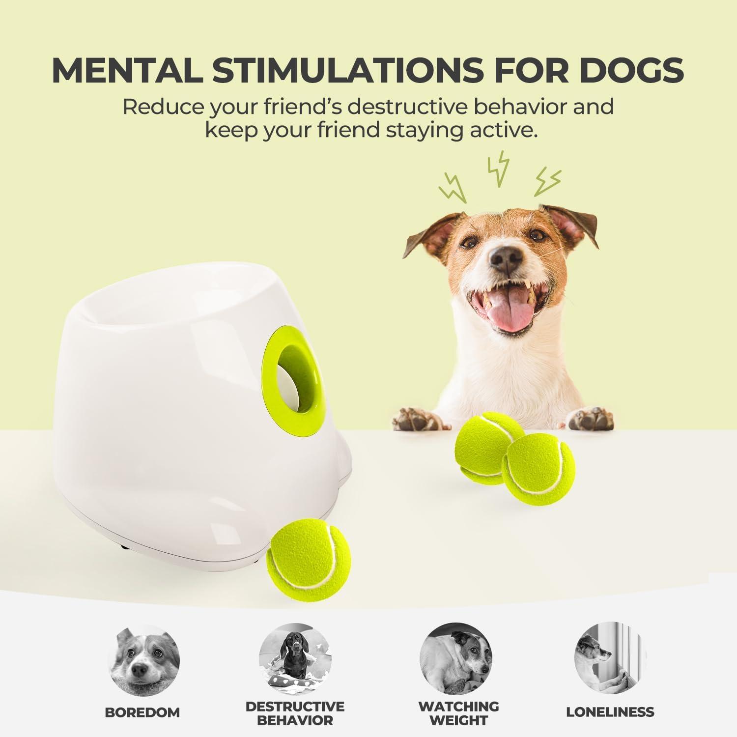 White and Yellow Automatic Dog Ball Launcher with Adjustable Distance