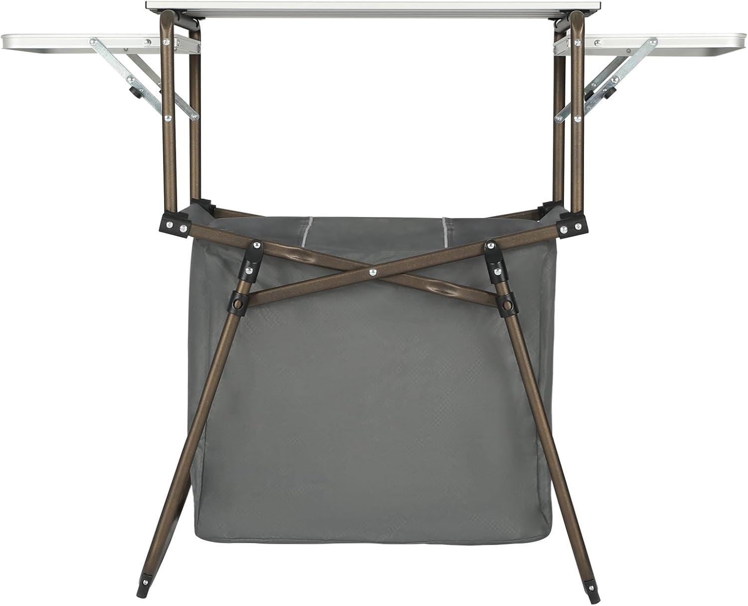 TIMBER RIDGE Folding Camping Kitchen Table – Lightweight Aluminum Cook Station with Storage & Carry Bag, Portable BBQ Grill Table, Gray.