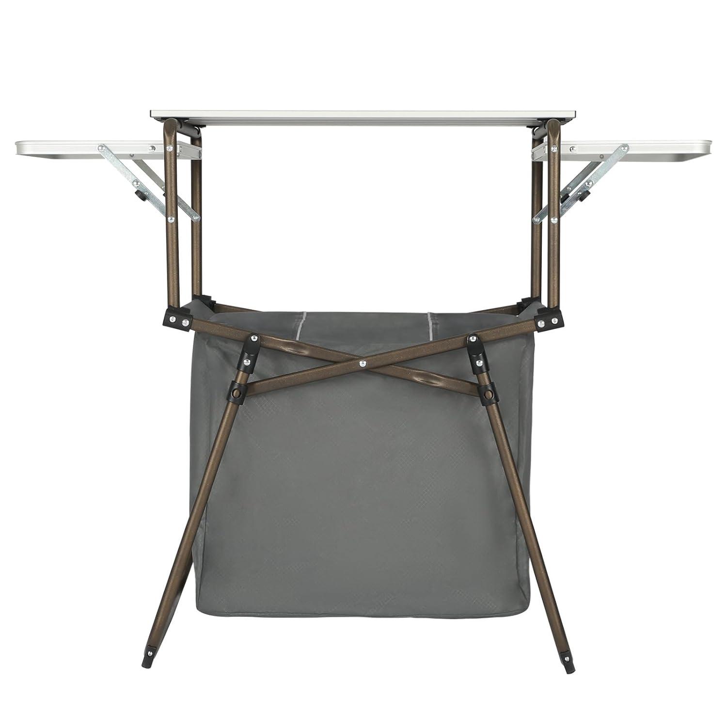 TIMBER RIDGE Folding Camping Kitchen Table – Lightweight Aluminum Cook Station with Storage & Carry Bag, Portable BBQ Grill Table, Gray.