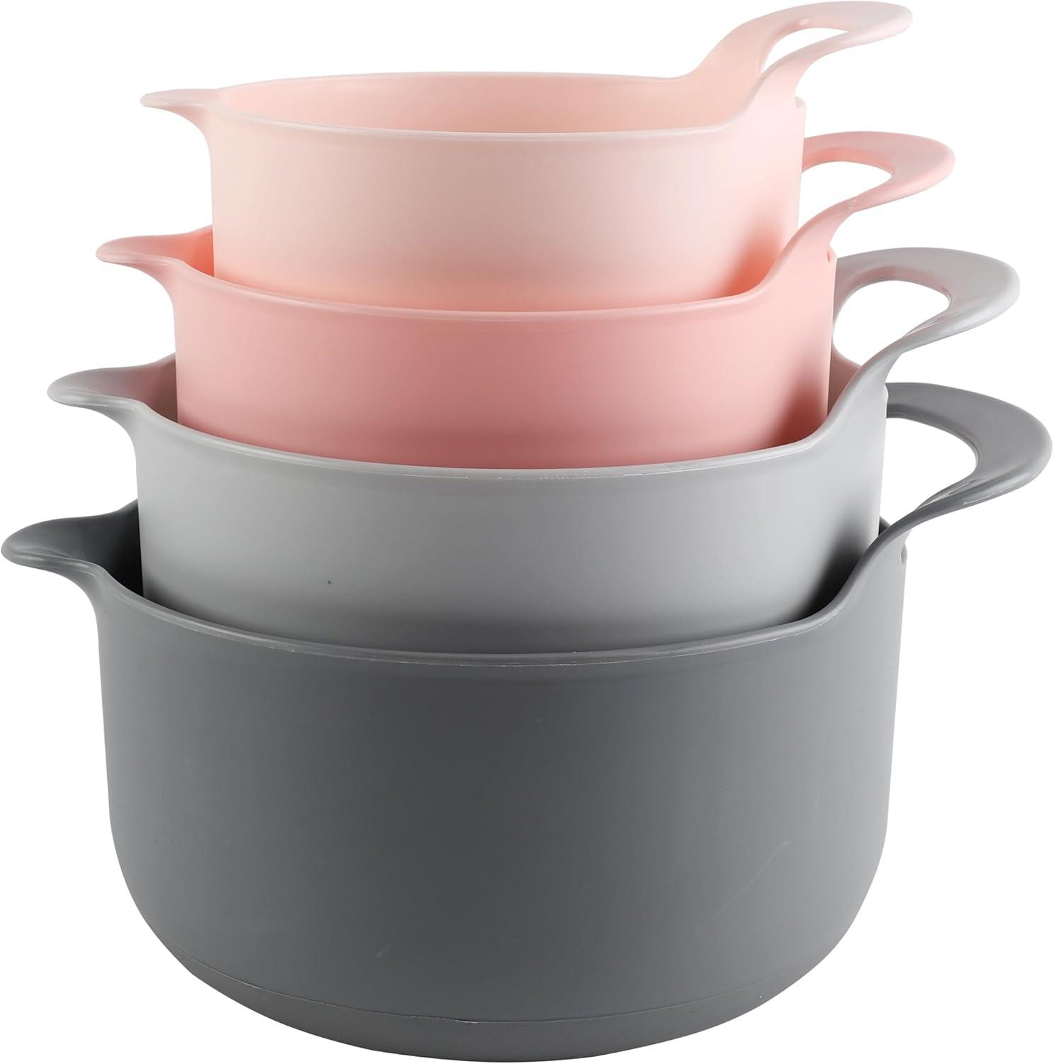 Cook with Color Mixing Bowls - 4 Piece Nesting Plastic Mixing Bowl Set with Pour Spouts and Handles