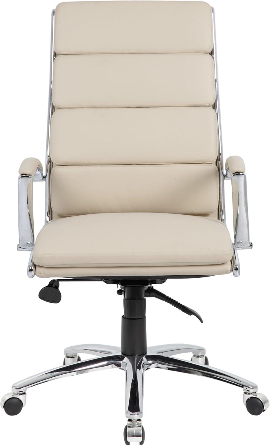 Contemporary Striped Executive Office Chair Beige with Lumbar Support & Casters - Boss Office Products