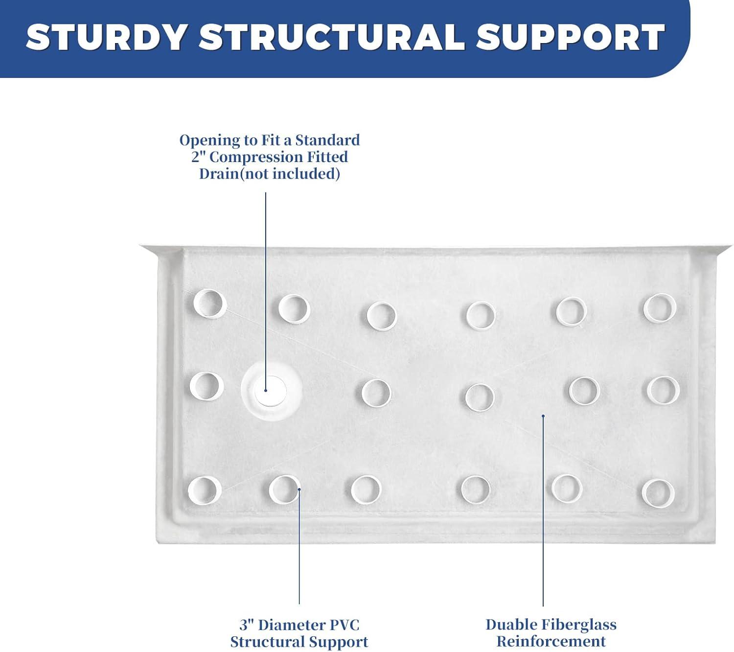 60 x 32 White Acrylic Right Drain Shower Base with Non-Slip Surface