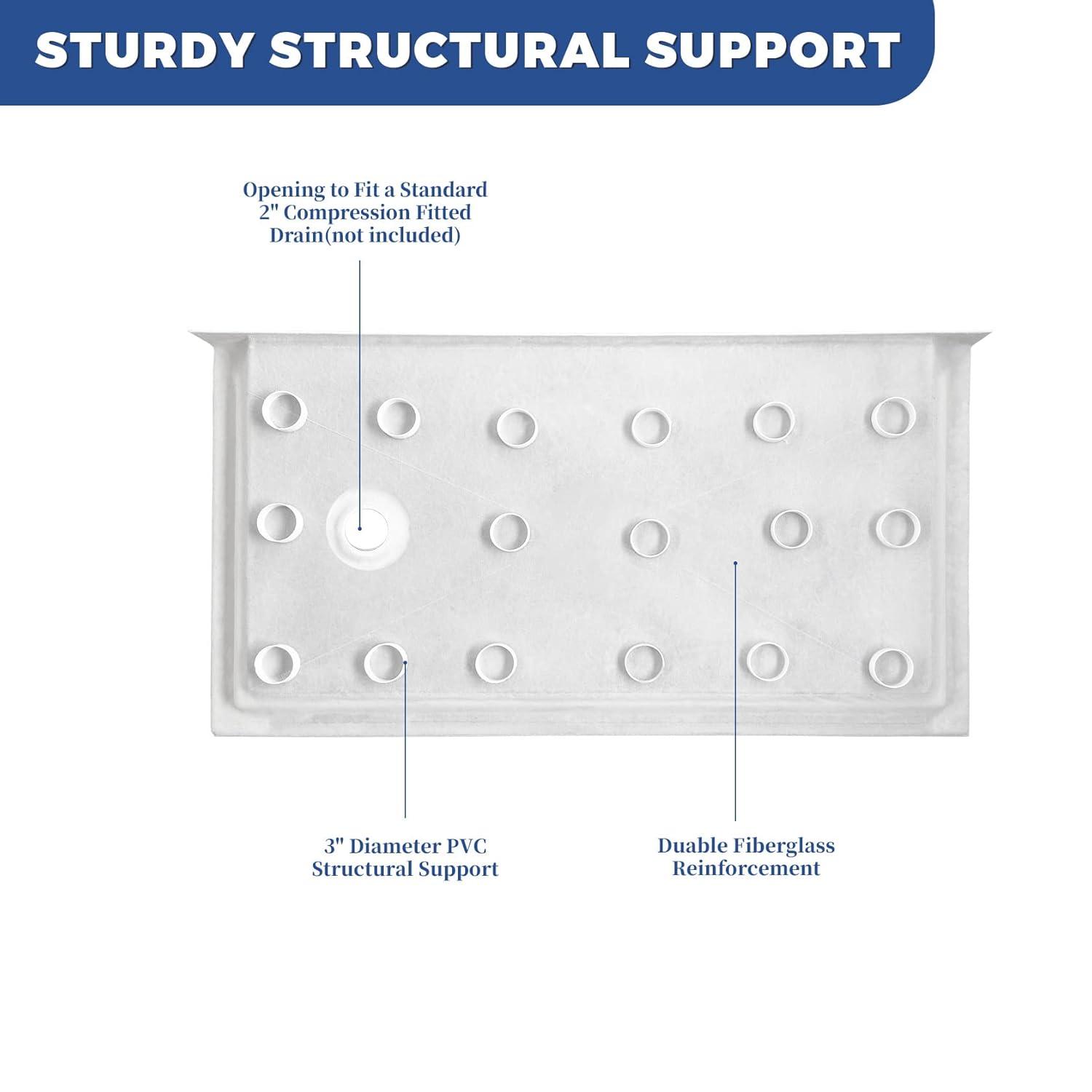 CKB 60 in. L x 32 in. W Right Drain Shower Base, Single Threshold Shower Pan with Slip Resistant Textured Surface, White