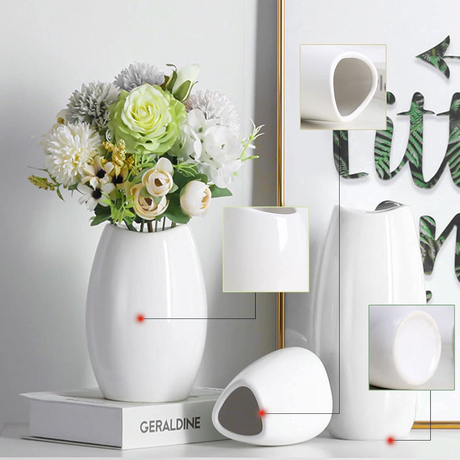 ShengRui Ceramic Vase Set of 3 White Flower Vase for Home Decor, Modern Decorative Vase for Flowers Vases for Your Ideal Shelf Decor/Table/Living Room/Kitchen/Office-White