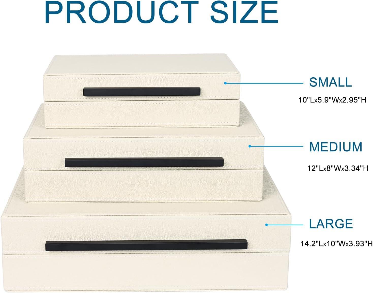 Faux  Leather Decorative Jewelry Storage Nesting Organizer Boxes with Lids Gold Handle Set of 3, Black