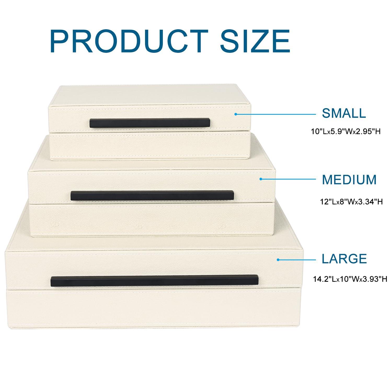 Faux  Leather Decorative Jewelry Storage Nesting Organizer Boxes with Lids Gold Handle Set of 3, Black