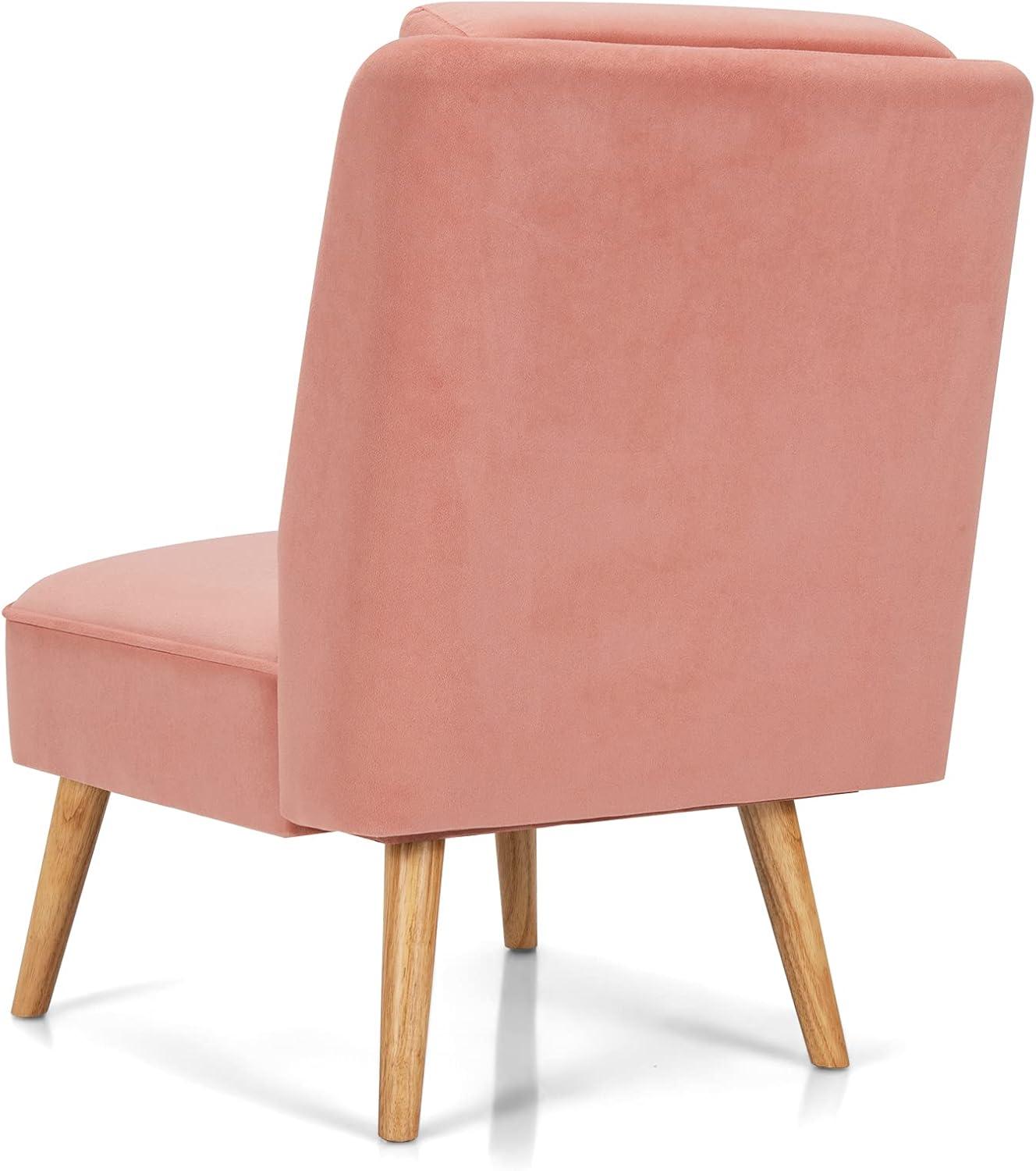 Kepooman Accent Chair, Modern Sofa Chair, Small Armless Wingback Club Chairs,Velvet Accent Armless Side Chair with Rubber Wood Legs for Bedroom-Pink