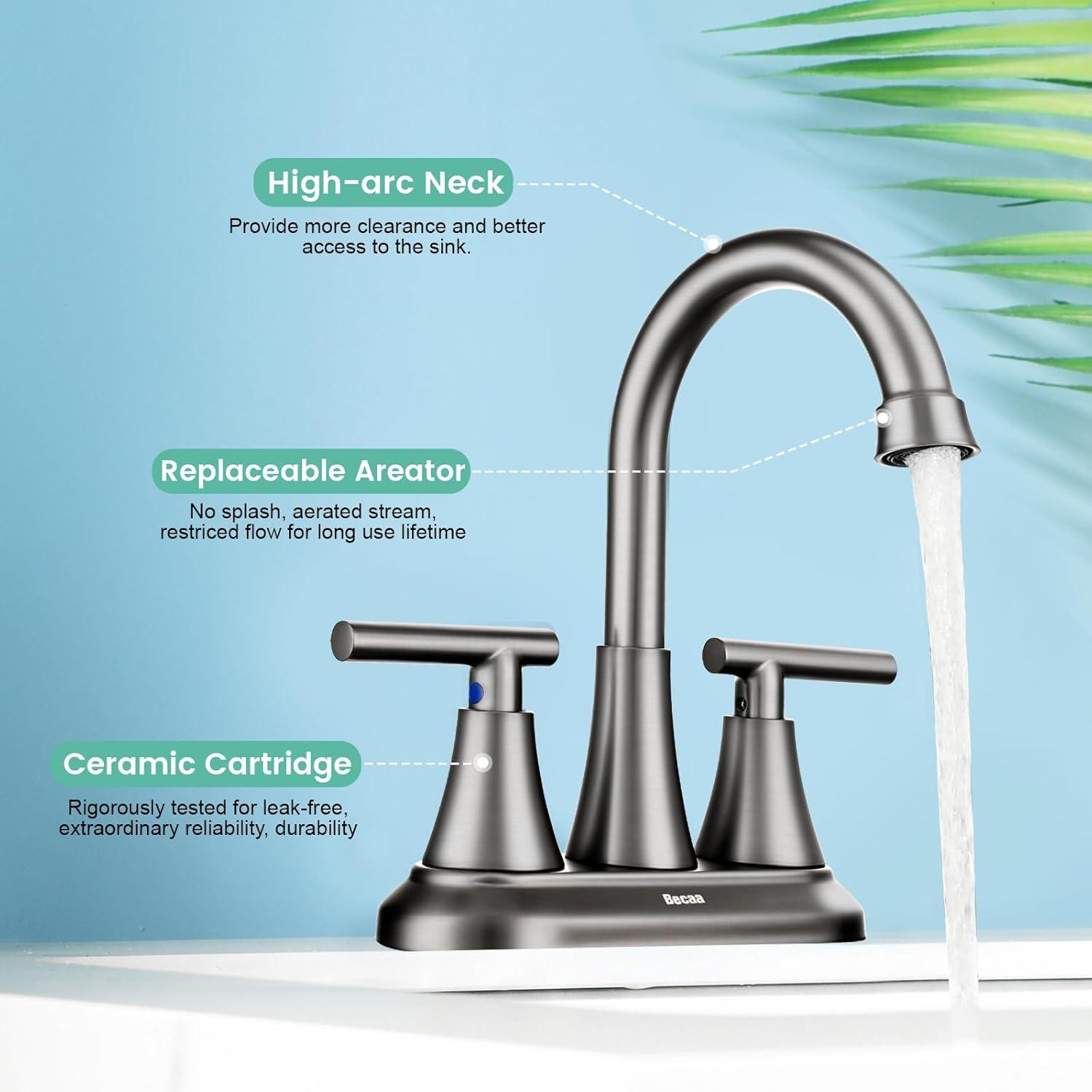4 Inch Bathroom Faucets for Sink 3 Hole, Faucet for Bathroom Sink with Pop-up Drain & Supply Hoses, 2-Handle 360 Swivel Spout Stainless Steel Lead-Free, Centerset Faucet for Vanity Lavatory