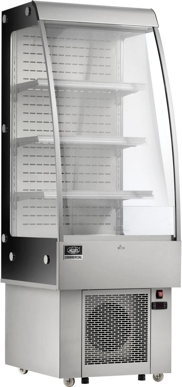 Nexel™ Refrigerated Open Air Merchandiser w/ Curtain, 8.8 Cu. Ft., Stainless Steel