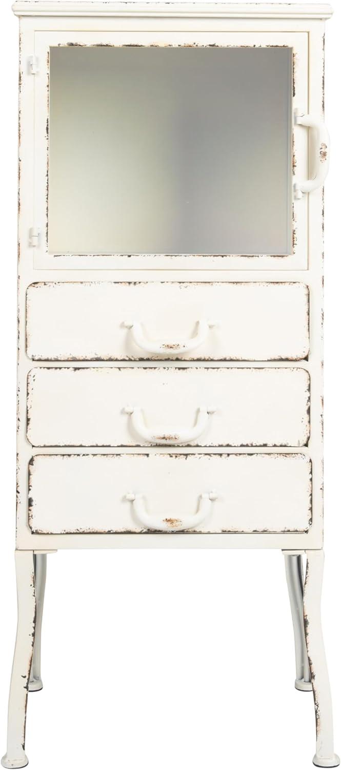 Storied Home 39" Tall Decorative Storage Cabinet Cream: Vintage Rustic Metal, 3 Drawers, Office & Home Use