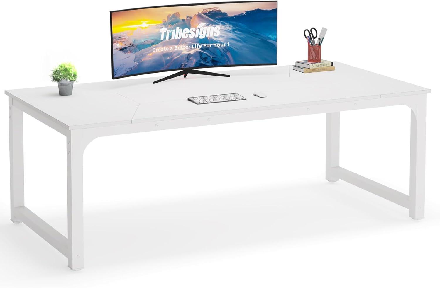 Tribesigns 78.7" White Wood Rectangular Office Desk