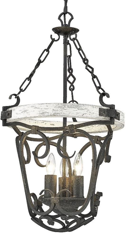 Antique Black Iron 3-Light Pendant with Glass