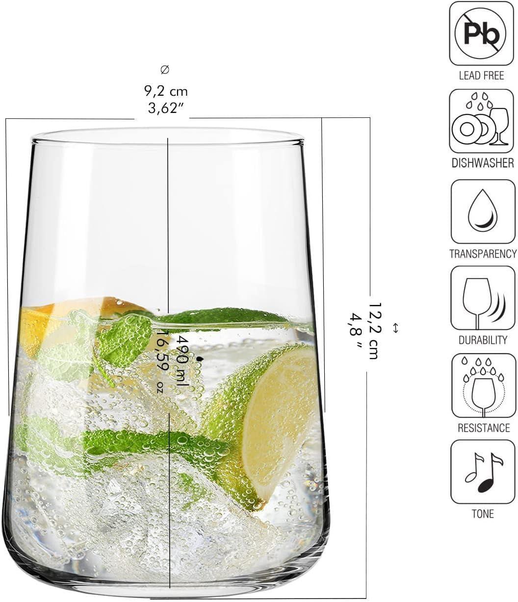 Krosno Water Glasses, Set of 6, Capacity 20 fl oz, Infinity Collection, Thin Highball Glasses,Clear Tall Glass Cups For Water, Juice, Drinks, and Cocktails, Dishwasher Safe, Made in Europe