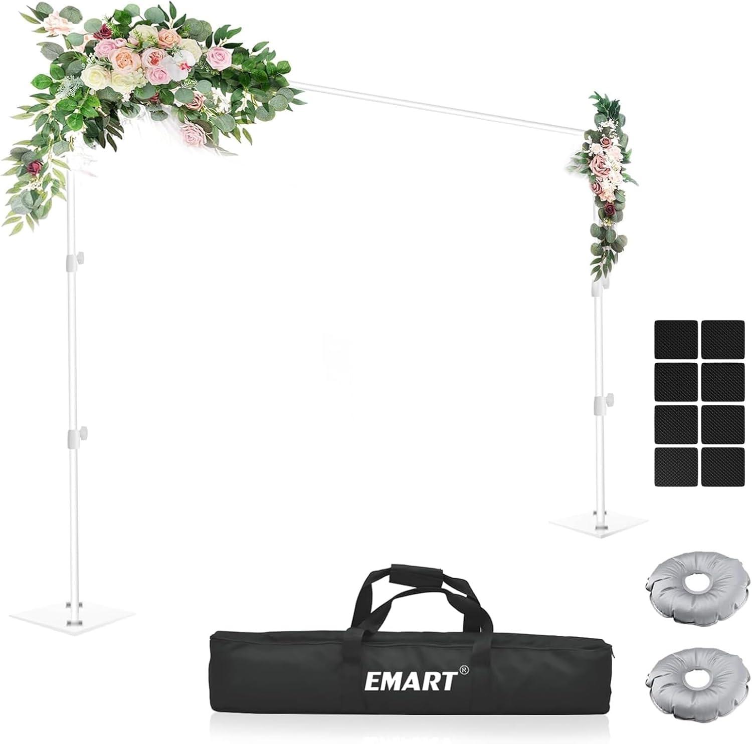 EMART Backdrop Stand, 6.5x10 ft Adjustable Photo Background Pipe and Drape Photography Kit with Heavy Duty Metal Flat Base for Parties, Wedding, Video Studio, Birthday - White