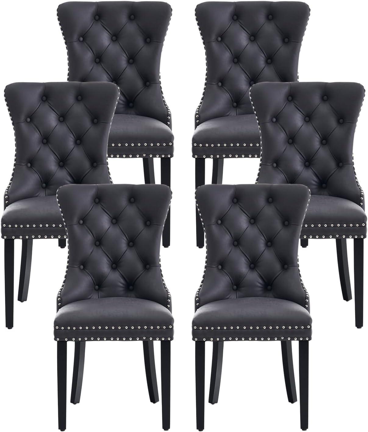 Westice Dining Chairs Set of 6, Tufted Dining Room Chair with Nailhead for Kitchen Restaurant, Black