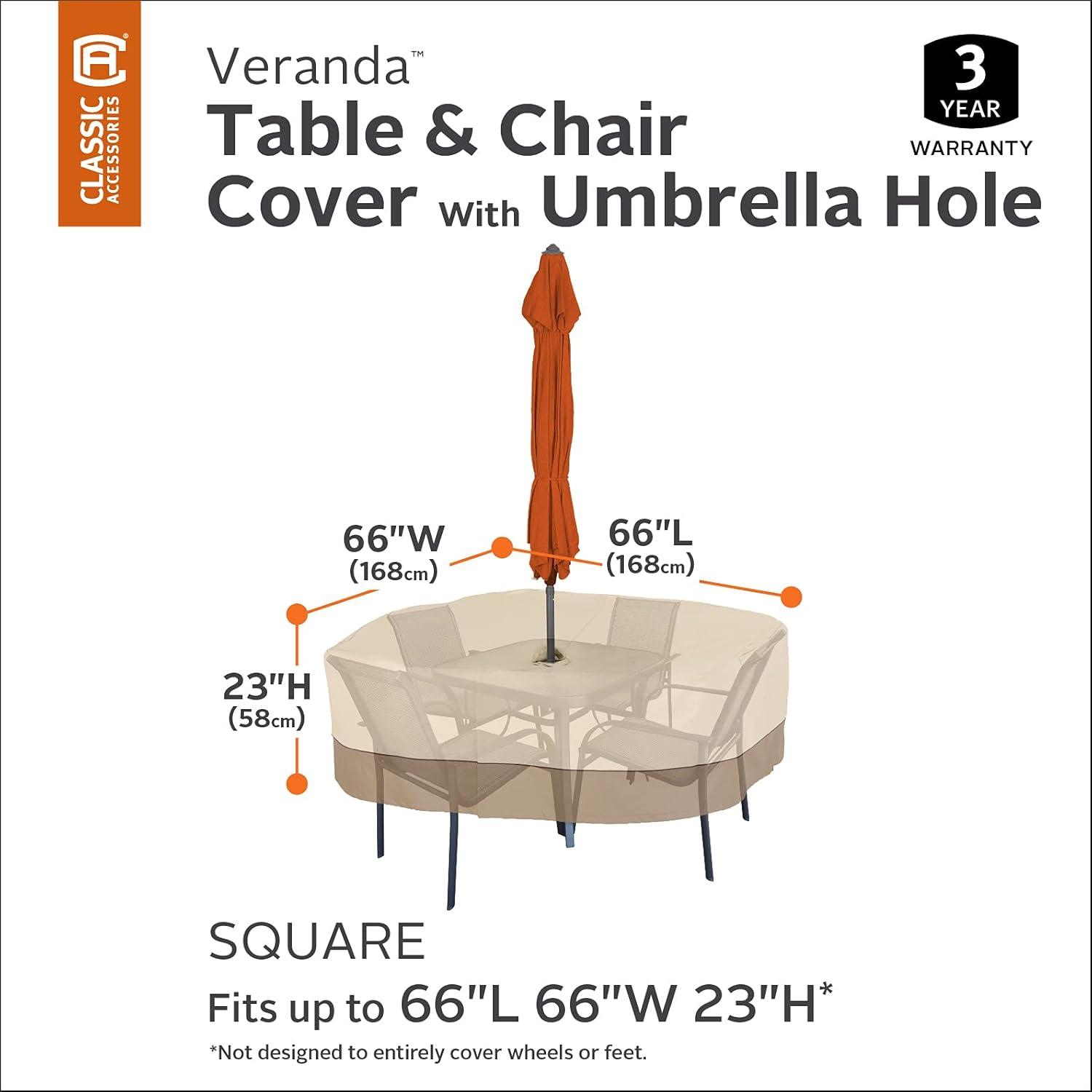 Tan and Brown Water-Resistant Square Patio Set Cover with Umbrella Hole