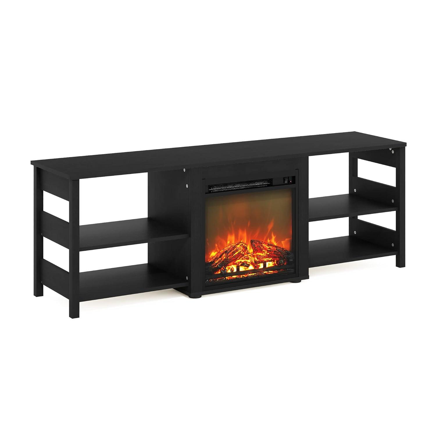 Furinno Classic Fireplace TV Stand Entertainment Console Media Center W/18" Electric Fireplace for TVs up to 70",Americano