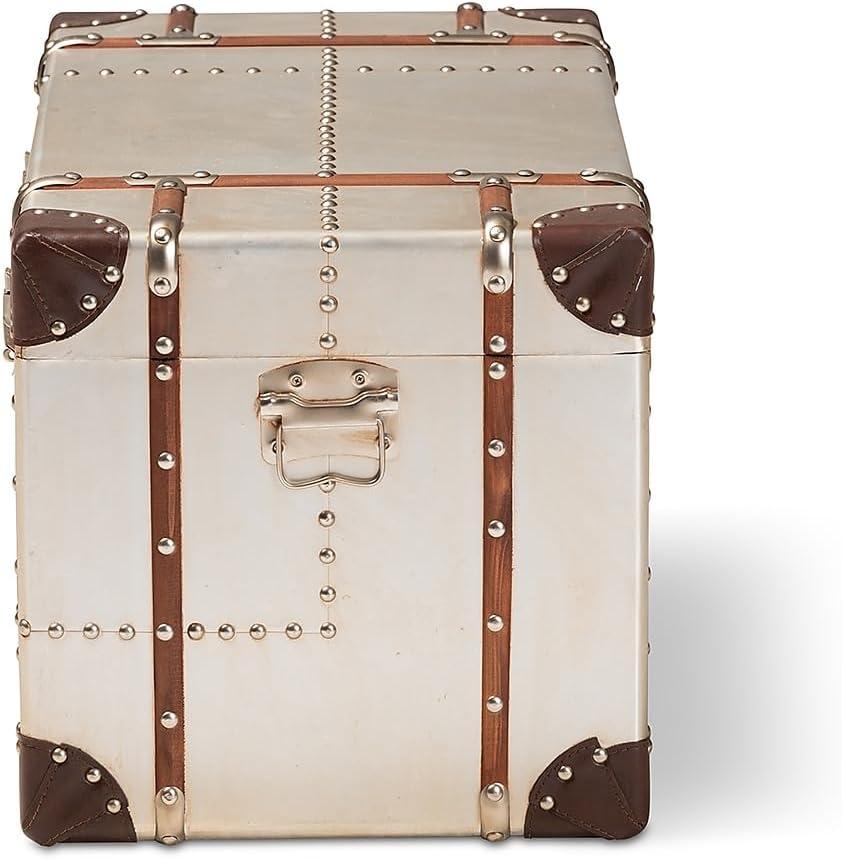 Silver and Brown Industrial Metal Storage Trunk