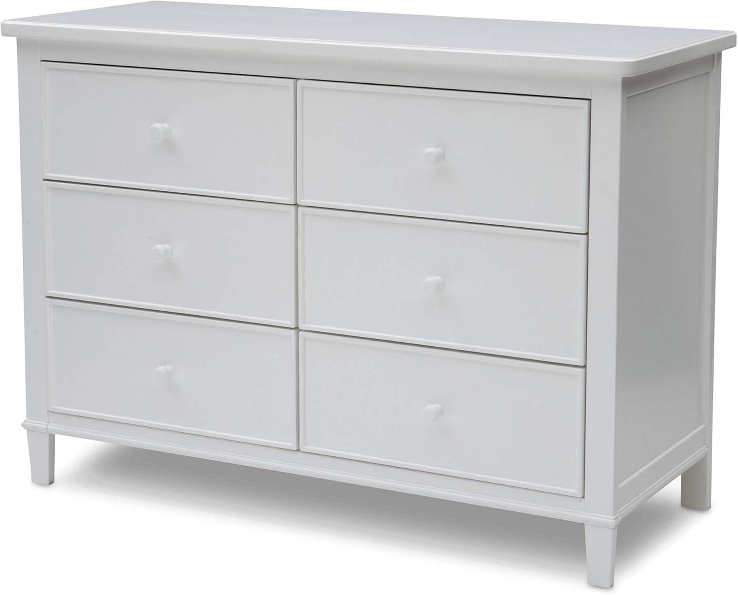 White Double 6-Drawer Nursery Dresser with Metal Glides