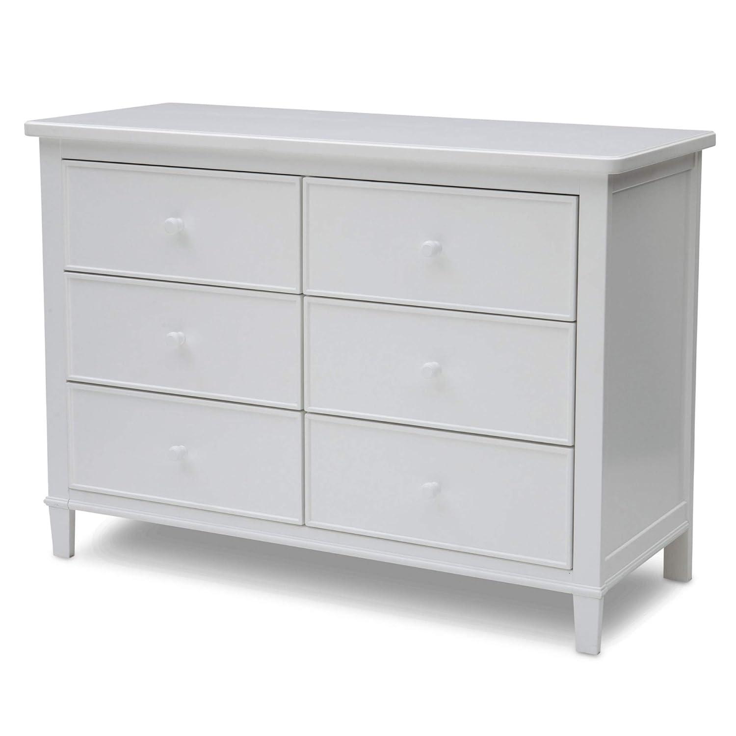 White Double 6-Drawer Nursery Dresser with Metal Glides