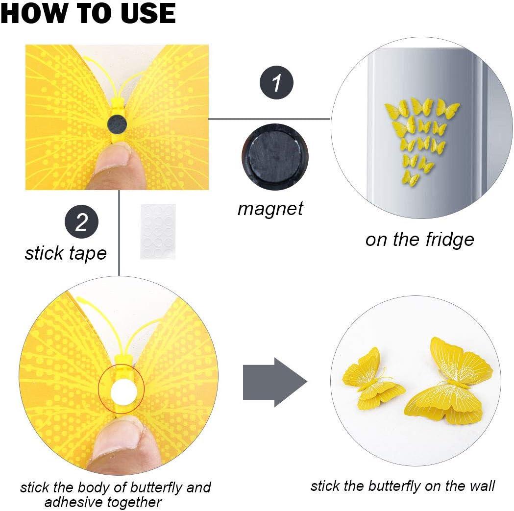 Unique Bargains Room 3D Butterfly Wall Stickers 12 Pcs Yellow