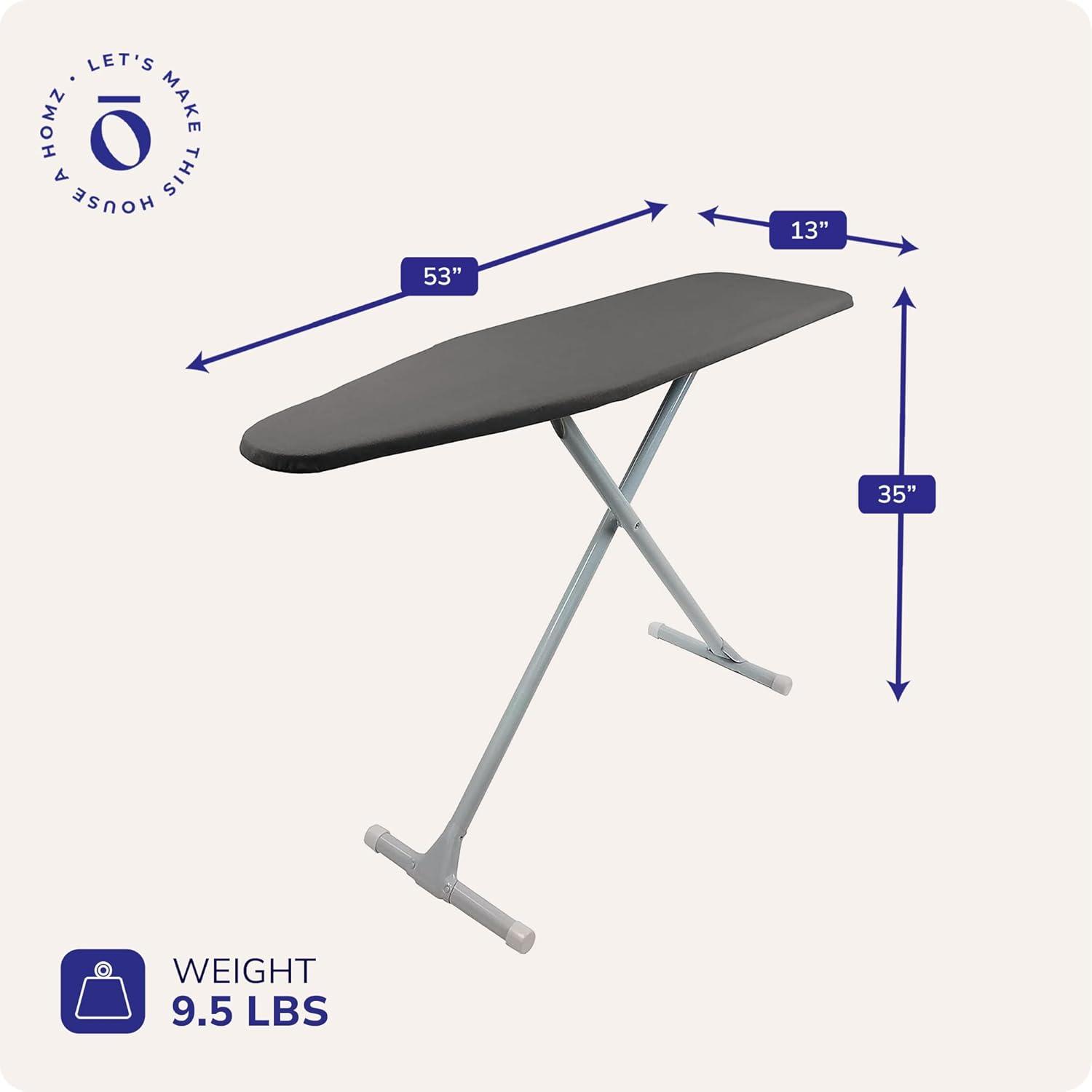 Homz T-Leg Foldable Adjustable Ironing Board w/Pad & Cotton Cover, Gray