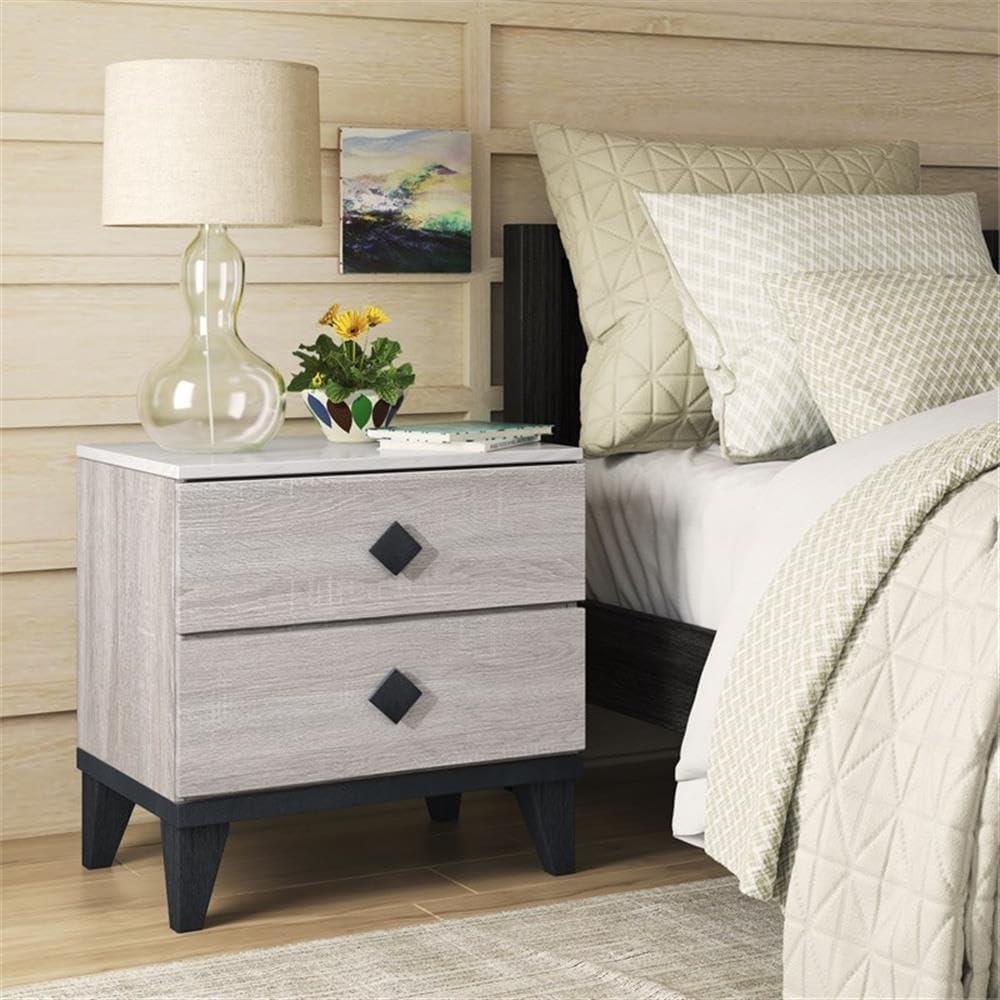 Micah Beige 2-Drawer Nightstand with Marble Print Top