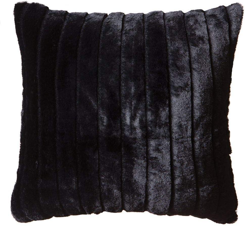 Black Striped Faux Fur 18" Square Throw Pillow