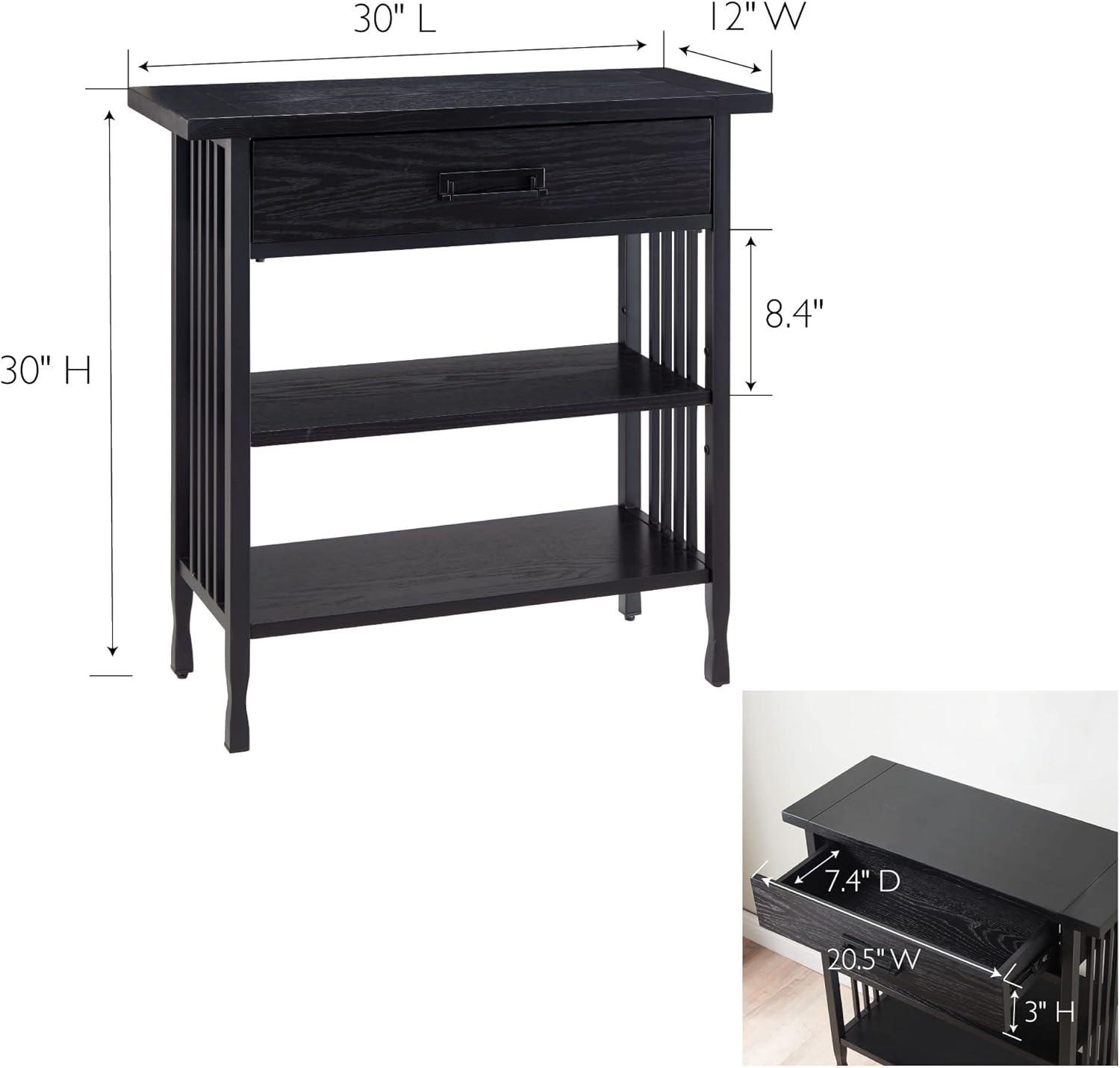 Leick Home 11261-BK Ironcraft Rustic Foyer Bookcase with Drawer Storage in Black Wash