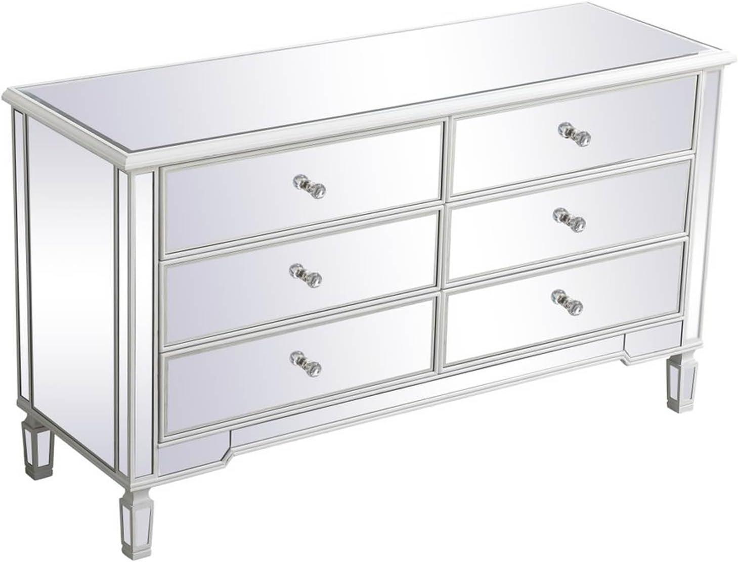 60 inch mirrored 6 drawer chest in antique white