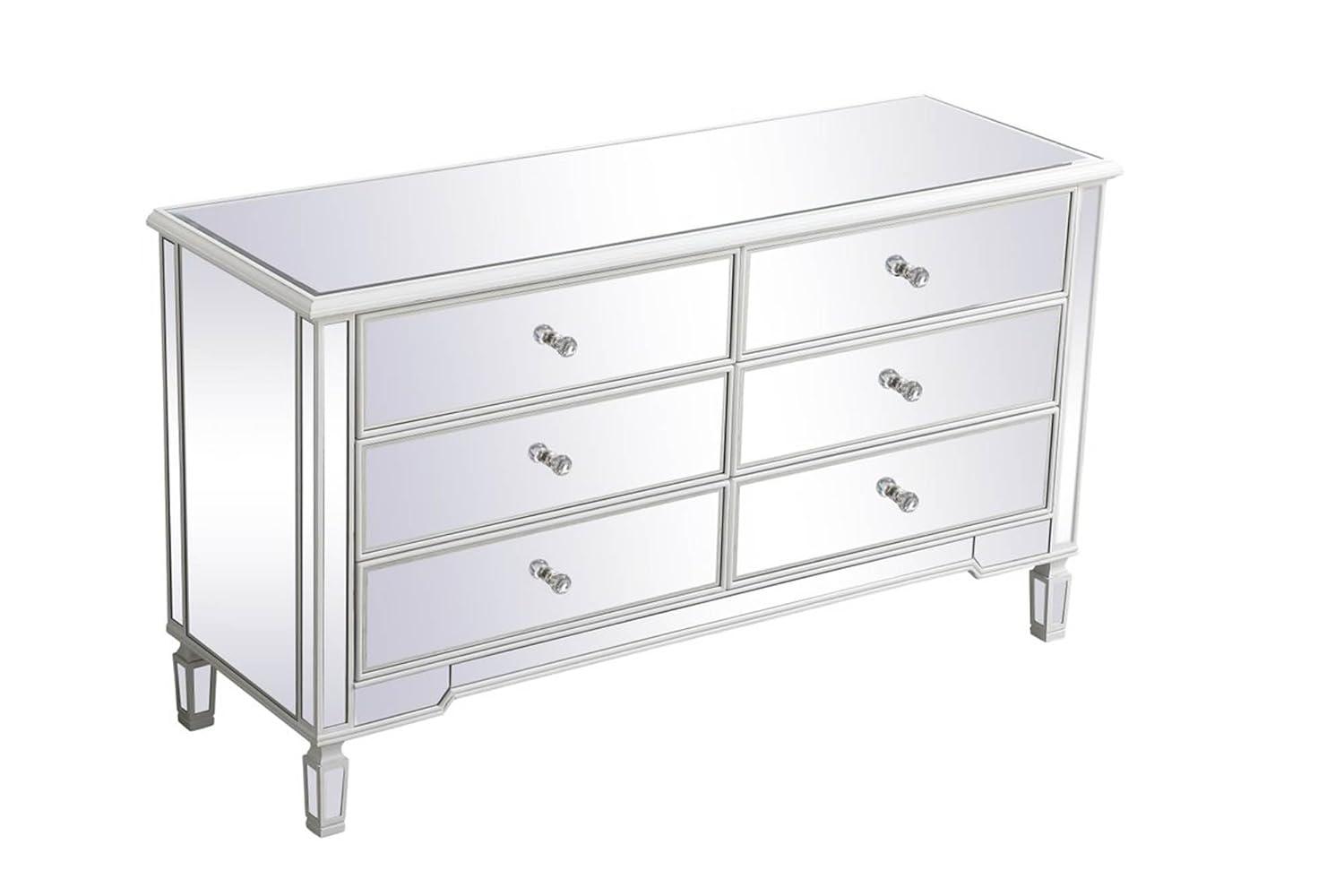 60 inch mirrored 6 drawer chest in antique white