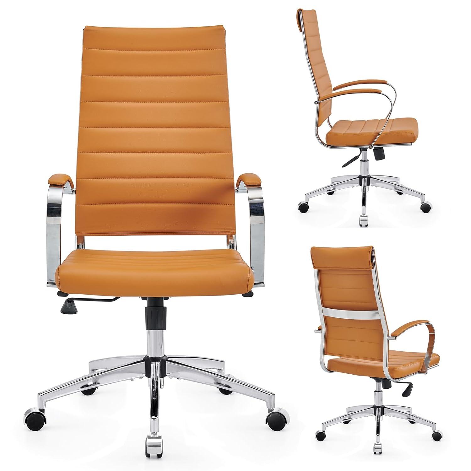 Ergonomics Modern Desk Chair - Executive Office Chair with Armrests, Adjustable Swivel, Black Leather