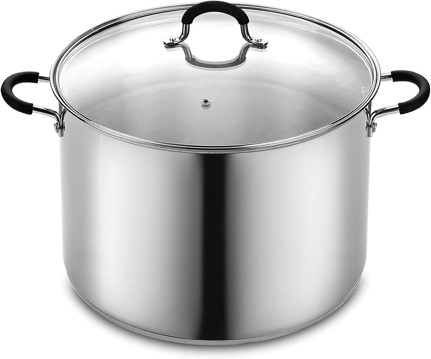 Professional Stainless Steel 24 Quart Stockpot with Glass Lid