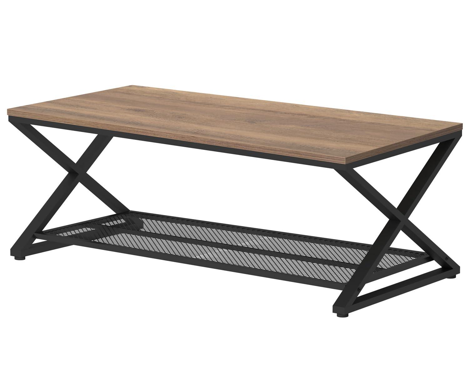 47 Inch Table with Storage Shelf, 2 Tier Rectangle Center Table Minimalist Home Tea Coffee Table