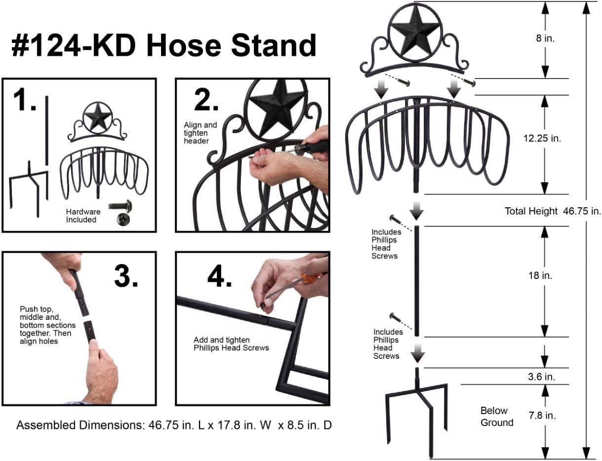 Black Steel Garden Hose Stand with Star Top Design