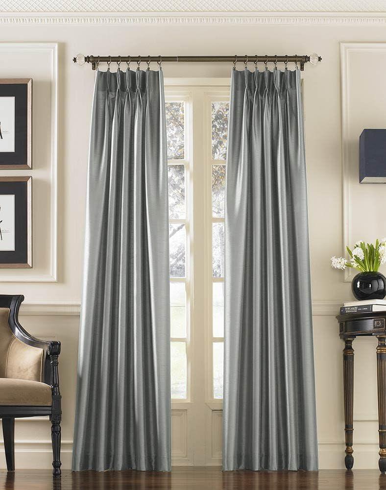 Gray Faux Silk Room Darkening Pleated Curtain Panel