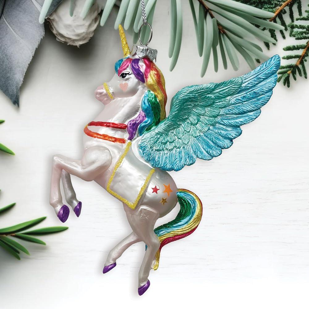 Cute Colorful Unicorn Glass Christmas Ornament with Rainbow Hair| OrnamentallyYou