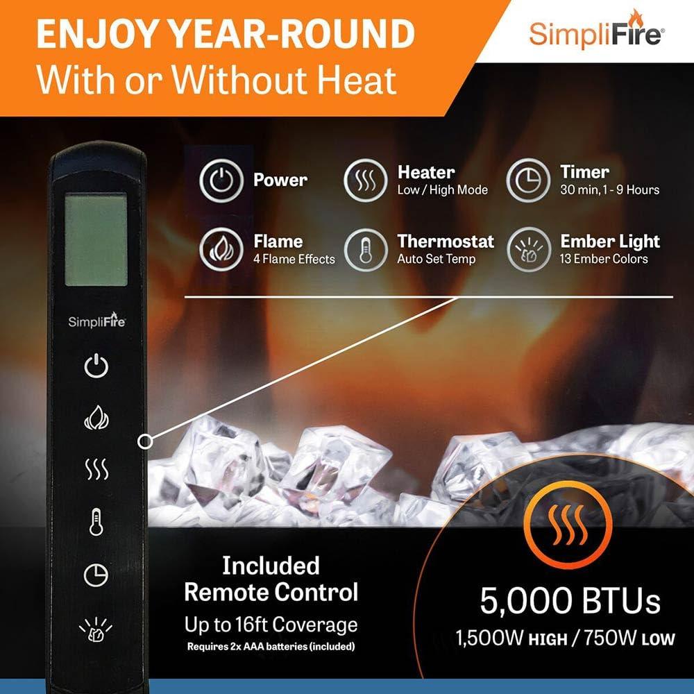 SimpliFire Allusion 60.25" W x 20.25" H x 5.6" D Wall Mount Electric Fireplace - Black, SF-ALL60-BK