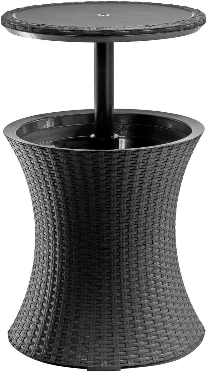 Keter Pacific 7.5 Gallon Cool Bar 2 in 1 Weather Resistant Side Table and Bar Durable Resin Outdoor Patio Beverage Cooler Table, Rattan Look Dark Grey