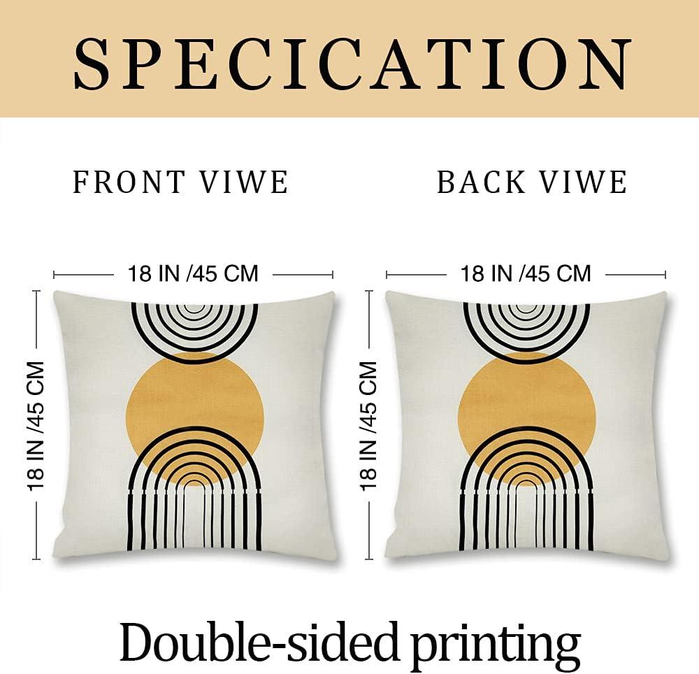 Thideape Pillow Covers 18x18 Inch Set of 4 Yellow Abstract Patterns Mid Century Modern Simple Geometric Circle Black Stripe and Gold Throw Pillows Decorative Home Decor Couch Sofa Bedroom Outdoor