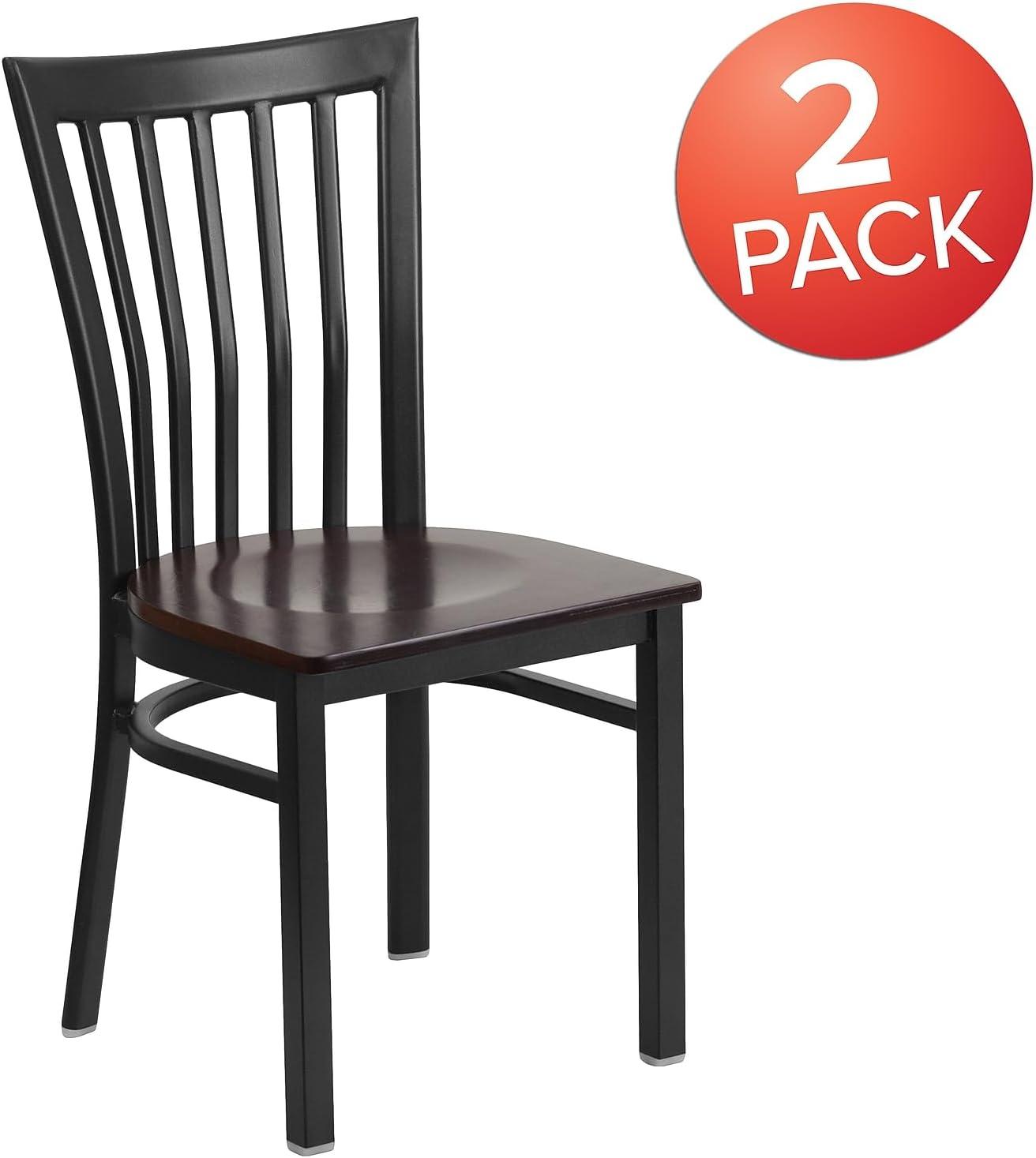 Flash Furniture 2 Pack HERCULES Series Black School House Back Metal Restaurant Chair - Walnut Wood Seat