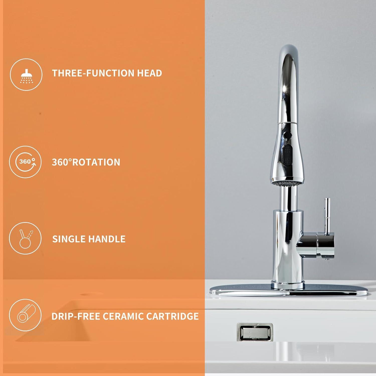 GAGALIFE Single Handle Pull Down Sprayer Kitchen Faucet High Arc Stainless Steel Faucet with 3-Function Sprayer JJL-CL-PT-SDP-C
