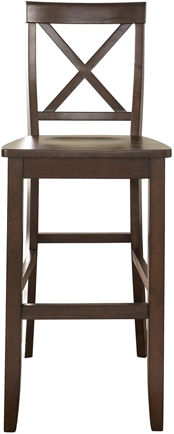 Crosley Set of 2 30" X-Back Barstools Mahogany: Traditional Farmhouse Design, Rubberwood Frame, Footrest