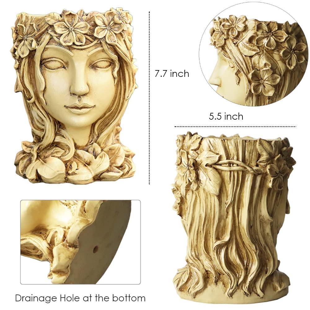 Winston Porter Head Planter Face Flower Pot Goddess Statue Planter Decorative Girl Portrait Planter Indoor Outdoor Girl Face Flower Vase Container Planter (Gray)
