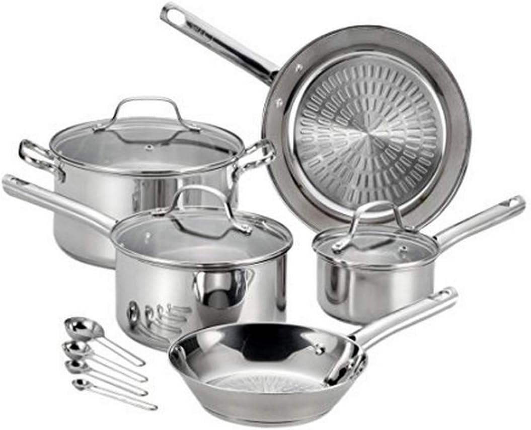 Stainless Steel 12-Piece Cookware Set with Glass Lids